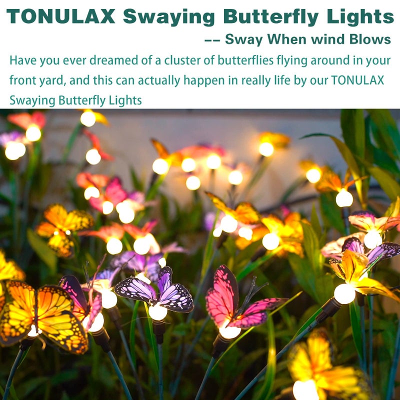TONULAX Solar Garden Lights - Swaying Butterfly Light, Swaying in The Wind, Solar Outdoor Lights, Yard Patio Pathway Decoration, High Flexibility Iron Wire & Realistic Butterflies(4 Pack) - Image 5