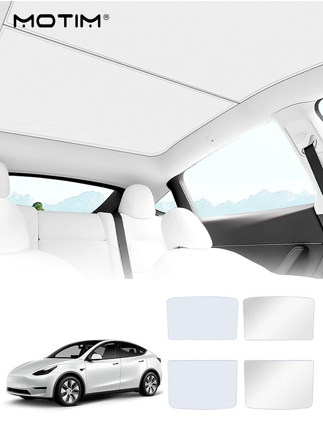 Motim 2 Pieces Roof Sunshade For Tesla Model Y 2024-2020, Foldable Tesla Model Y 2024 Sunshade Roof, Ice Silk Nano Visor Sunroof UV Protection, Keep Vehicle Cool, Ice White  - Image 2