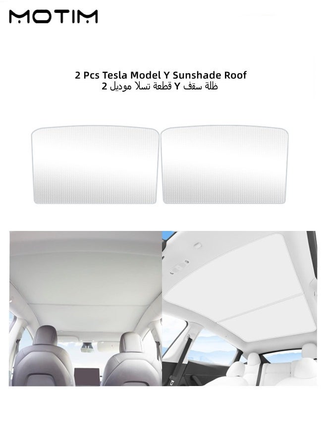 Motim 2 Pieces Roof Sunshade For Tesla Model Y 2024-2020, Foldable Tesla Model Y 2024 Sunshade Roof, Ice Silk Nano Visor Sunroof UV Protection, Keep Vehicle Cool, Ice White  - Image 1