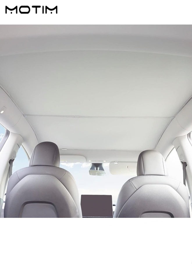 Motim 2 Pieces Roof Sunshade For Tesla Model Y 2024-2020, Foldable Tesla Model Y 2024 Sunshade Roof, Ice Silk Nano Visor Sunroof UV Protection, Keep Vehicle Cool, Ice White  - Image 3