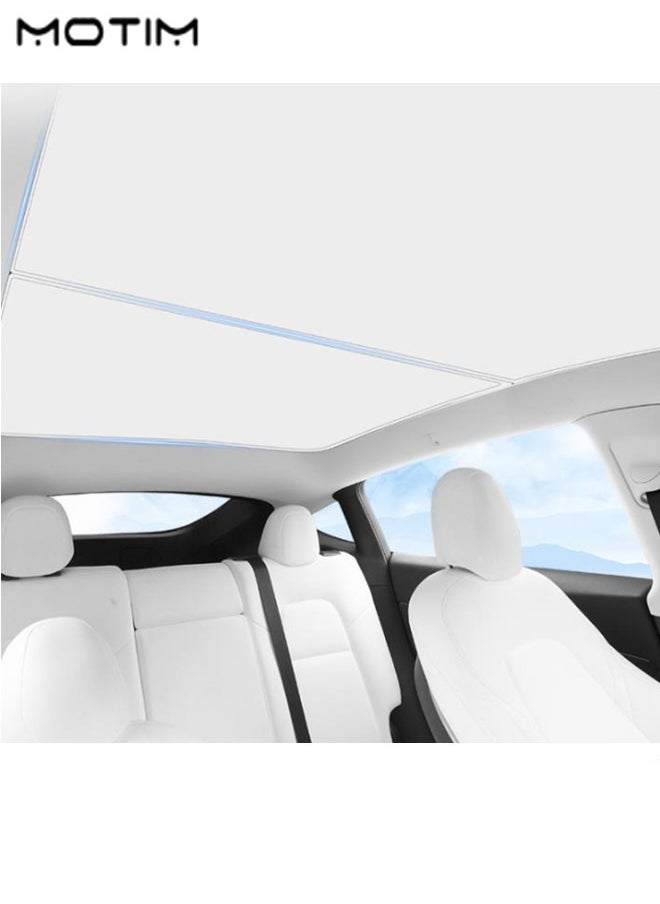 Motim 2 Pieces Roof Sunshade For Tesla Model Y 2024-2020, Foldable Tesla Model Y 2024 Sunshade Roof, Ice Silk Nano Visor Sunroof UV Protection, Keep Vehicle Cool, Ice White  - Image 5