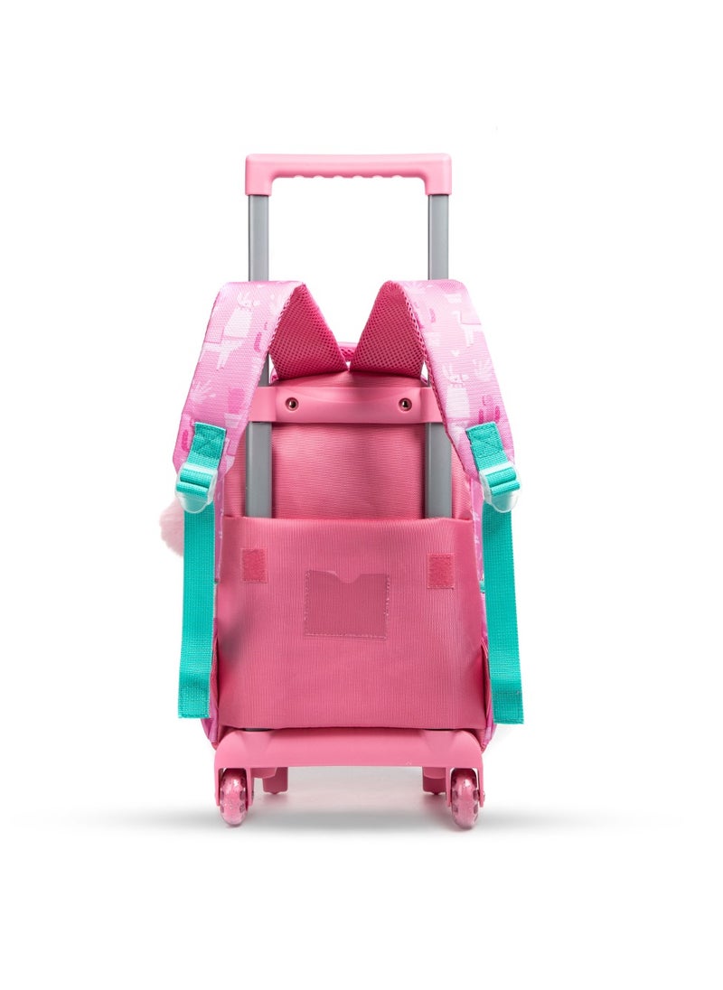 Eazy Kids 16 Inch Set Of 3 Trolley School Bag With Lunch Bag And Pencil Case Lama - Pink  - Image 5