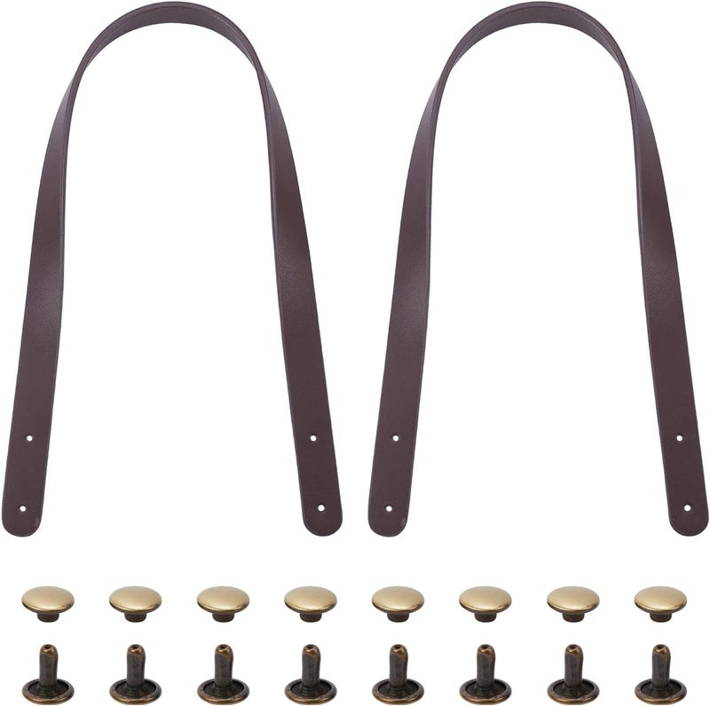 cheekyglo Leather Bag Strap Replacement, 21.6 Inch Leather Purse Handle Handmade Shoulder Bag Strap Handbag Handle with Rivets DIY Purse Making Supplies, Brown Brown - Image 1