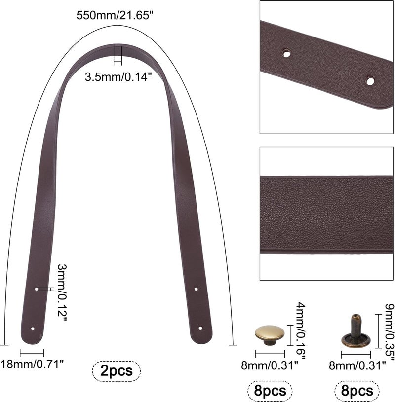 cheekyglo Leather Bag Strap Replacement, 21.6 Inch Leather Purse Handle Handmade Shoulder Bag Strap Handbag Handle with Rivets DIY Purse Making Supplies, Brown Brown - Image 4