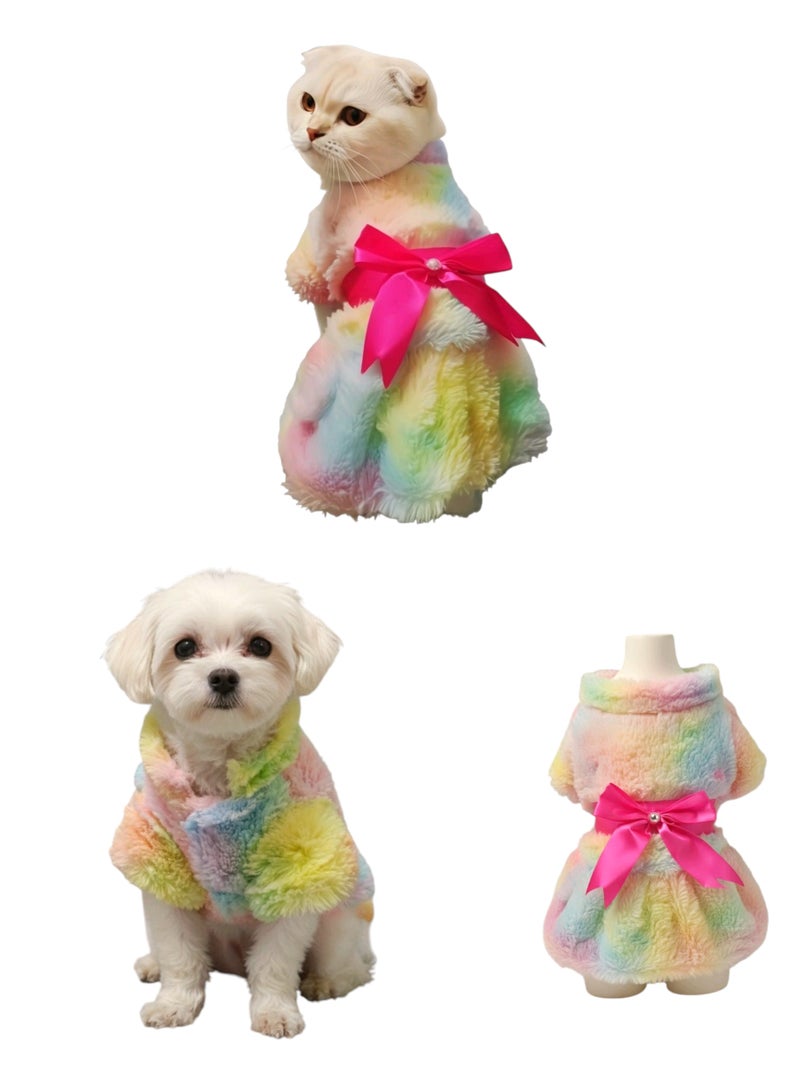 A.M Pet Skirt rainbow Print Dress up Super Soft Plush Winter Warm Pet Dog Cat Dresses Puppy Dog Princess Dresses Pet Dog Clothes - Image 1