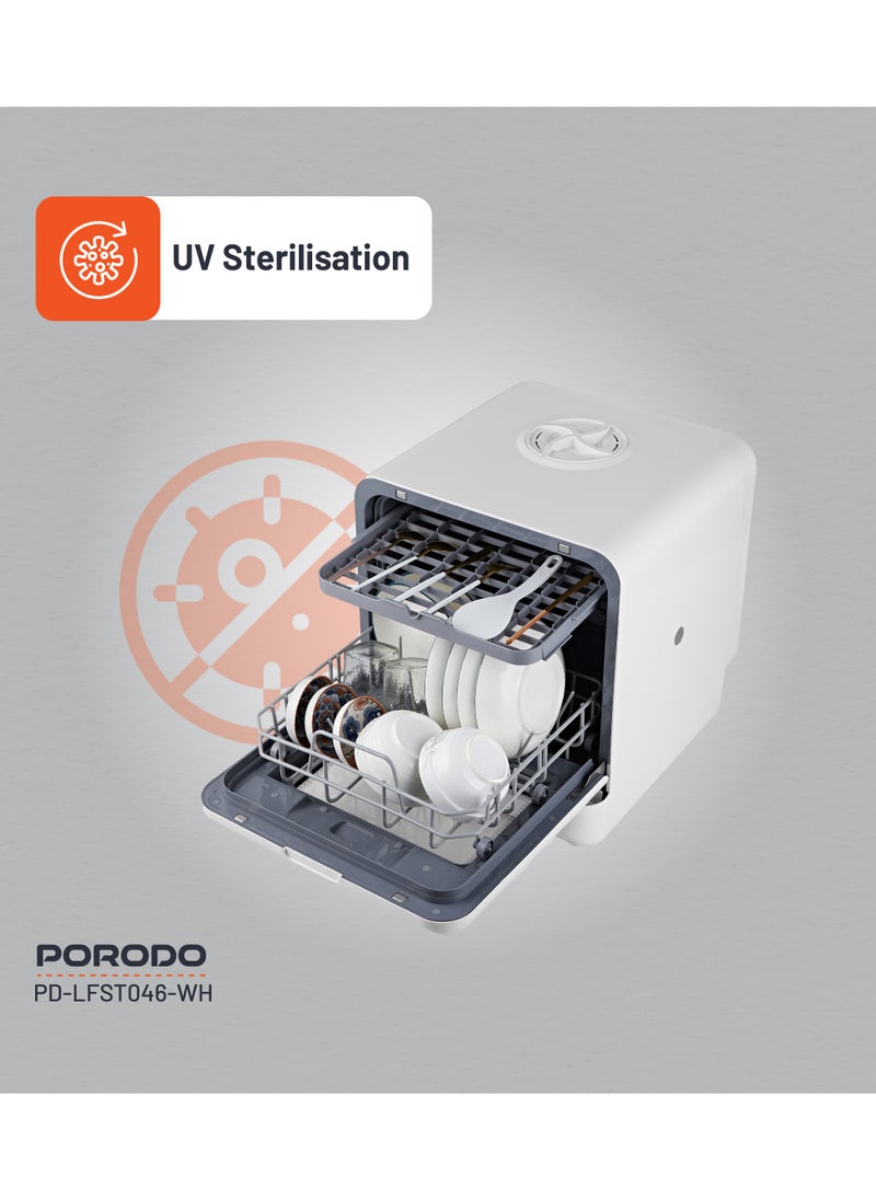 Counter-Top Dishwasher 25L with UV Sterilization /Dual Mode / Water Tank & Inlet Pipe / Compact Size / High Energy Efficient - White