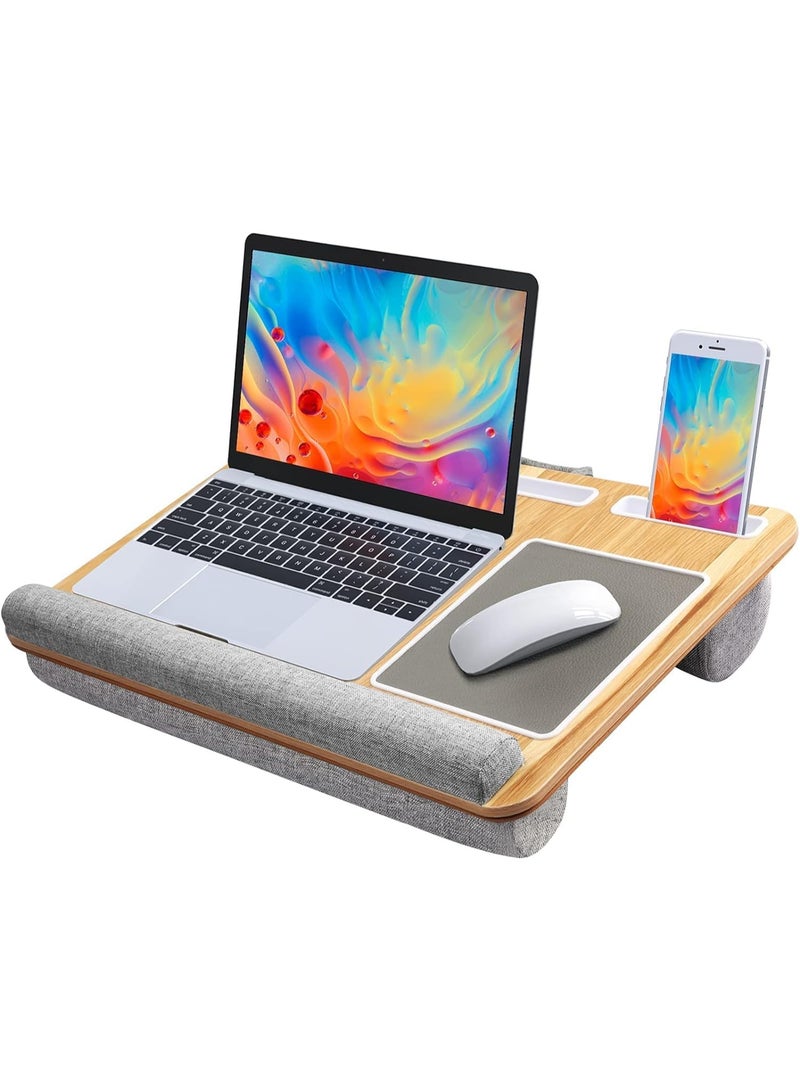 Lap Desk for Up to 17-Inch Laptop, Portable Laptop Desk with Built-In Mouse Pad & Wrist Rest, Laptop Stand with Tablet, Phone & Pen Holders, Wooden Bed Tray for Notebook & MacBook - Image 1