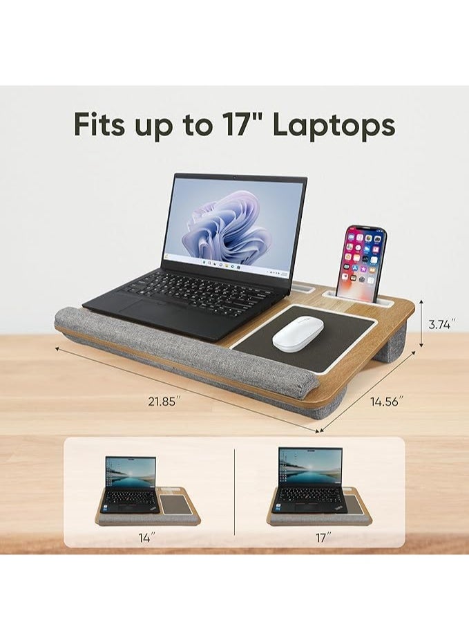 Lap Desk for Up to 17-Inch Laptop, Portable Laptop Desk with Built-In Mouse Pad & Wrist Rest, Laptop Stand with Tablet, Phone & Pen Holders, Wooden Bed Tray for Notebook & MacBook - Image 2