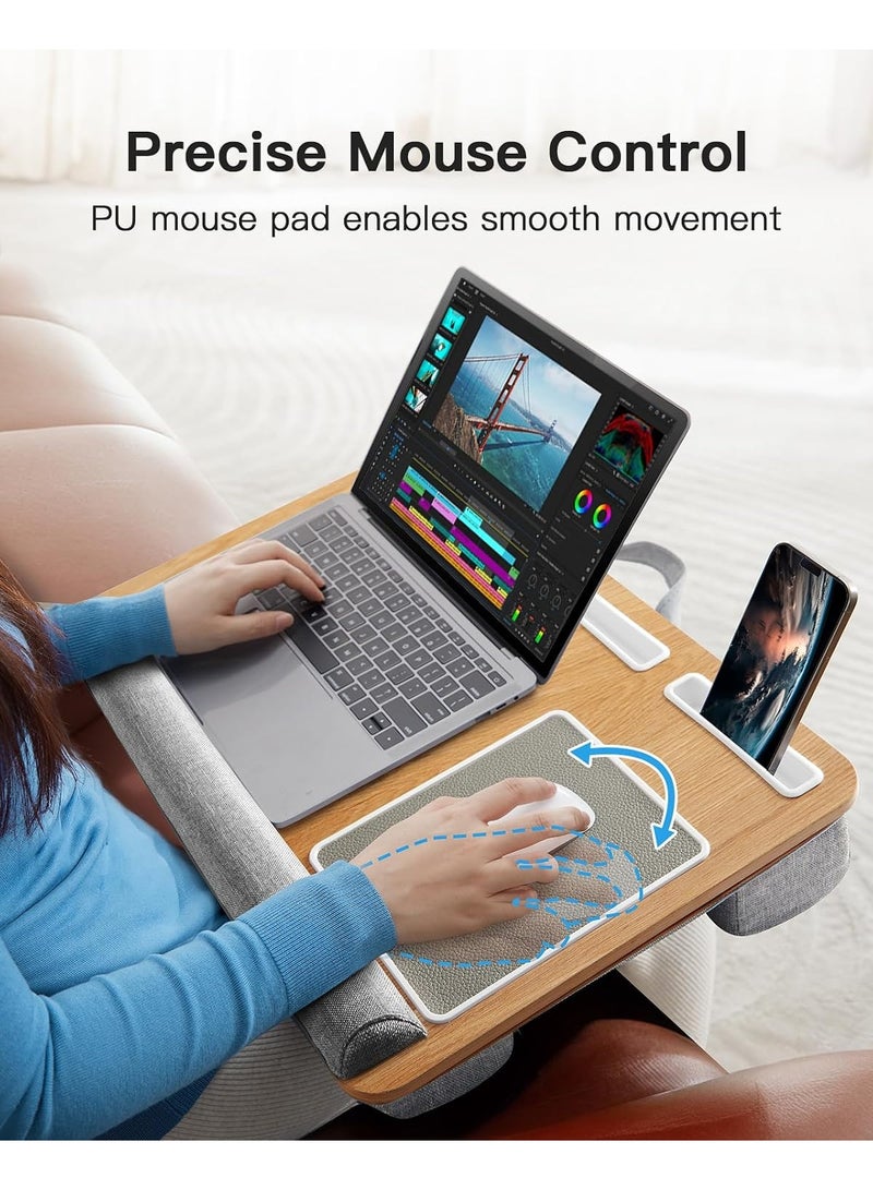 Lap Desk for Up to 17-Inch Laptop, Portable Laptop Desk with Built-In Mouse Pad & Wrist Rest, Laptop Stand with Tablet, Phone & Pen Holders, Wooden Bed Tray for Notebook & MacBook - Image 4