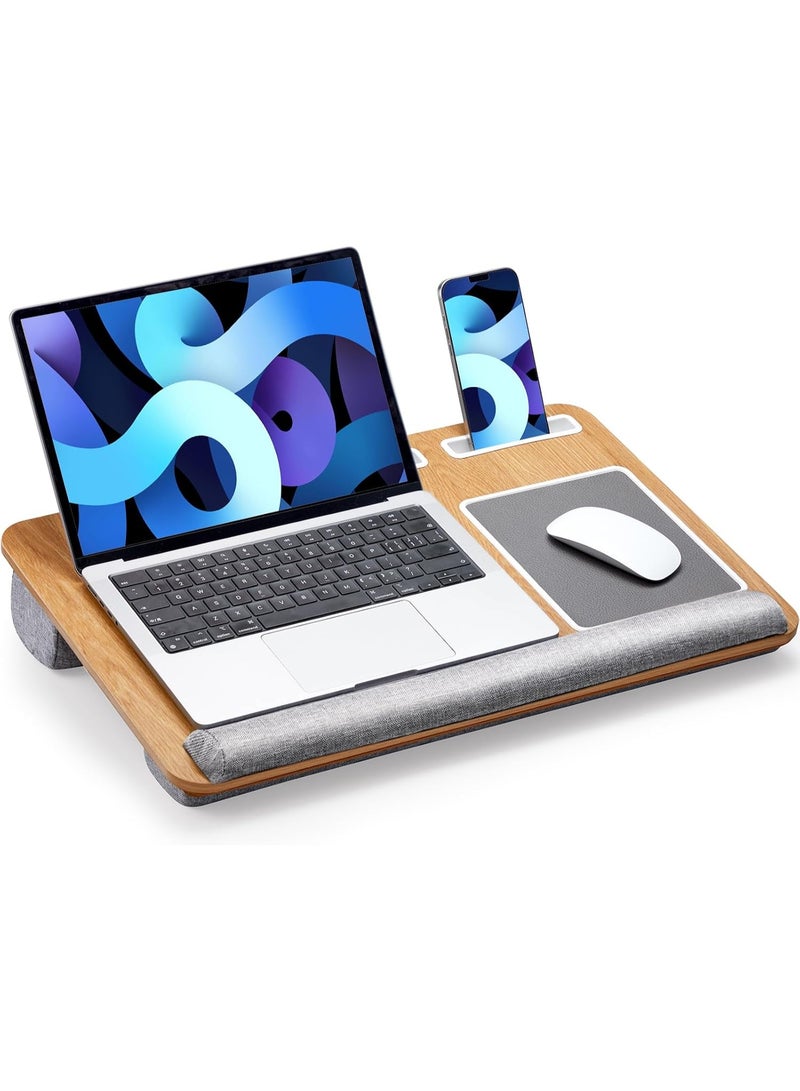 Lap Desk for Up to 17-Inch Laptop, Portable Laptop Desk with Built-In Mouse Pad & Wrist Rest, Laptop Stand with Tablet, Phone & Pen Holders, Wooden Bed Tray for Notebook & MacBook - Image 5