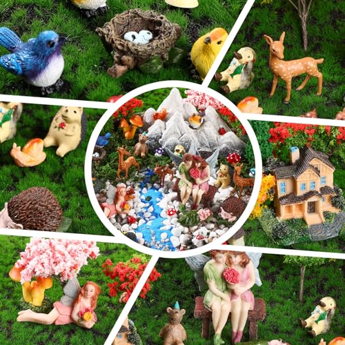 Canlierr 58 Pieces Miniature Garden Set, Fairy House Diorama Accessories Couple Statue Mini Figurines Micro Landscape Ornaments Mixed Model Trees for DIY Garden Decor Succulent Dollhouse Craft - Image 4