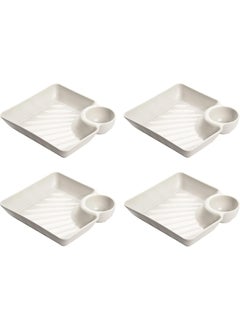 Kolorful Kolorful Chip and Dip Serving SetPlastic Dumpling Plates with Sauce Compartment Square Serving Plates with Sauce Holder Snack Plates Serving Dish Platter Tray for Party 4 White  - Image 1
