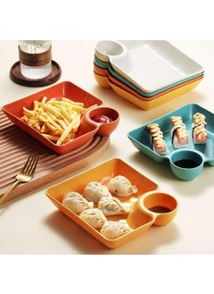 Kolorful Kolorful Chip and Dip Serving SetPlastic Dumpling Plates with Sauce Compartment Square Serving Plates with Sauce Holder Snack Plates Serving Dish Platter Tray for Party 4 White  - Image 3