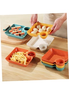 Kolorful Kolorful Chip and Dip Serving SetPlastic Dumpling Plates with Sauce Compartment Square Serving Plates with Sauce Holder Snack Plates Serving Dish Platter Tray for Party 4 White  - Image 5