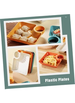 Kolorful Kolorful Chip and Dip Serving SetPlastic Dumpling Plates with Sauce Compartment Square Serving Plates with Sauce Holder Snack Plates Serving Dish Platter Tray for Party 4 White  - Image 4