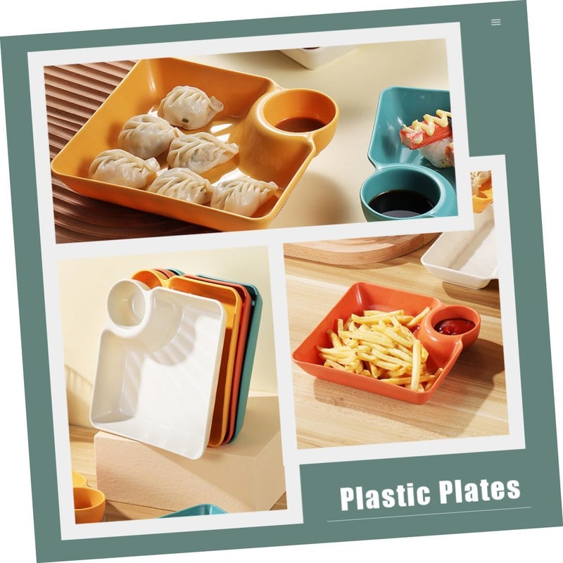 Kolorful Chip and Dip Serving SetPlastic Dumpling Plates with Sauce Compartment Square Serving Plates with Sauce Holder Snack Plates Serving Dish Platter Tray for Party 4 White - Image 4