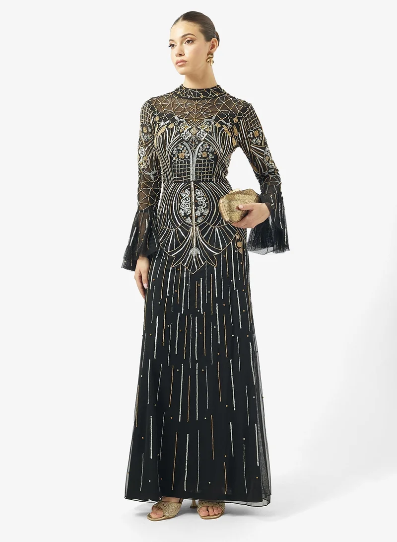 Embellished Bell Sleeve Maxi Dress