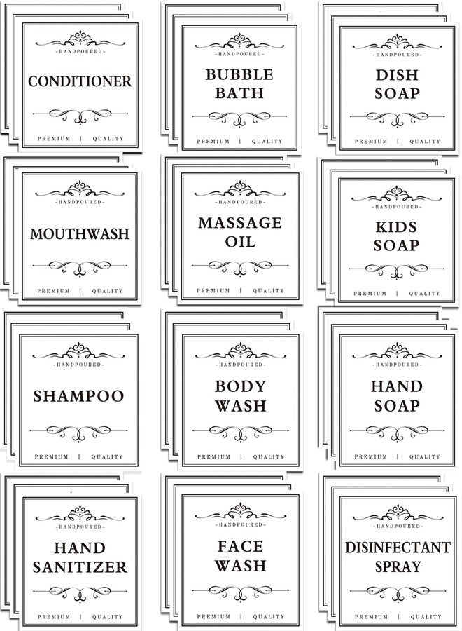 DNSEN 36 PCS Printed Waterproof Labels for Shampoo and Conditioner Bottles,Bathroom Soap Dispenser Organization Label Stickers White - Image 1