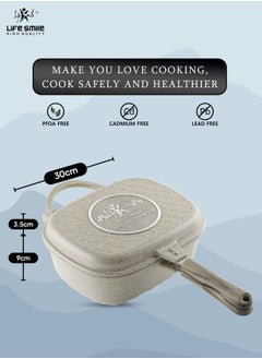 Life Smile 30 CM Smart Deep Double Grill Pan - Multi Layer Granite Non Stick With Magnetic Handle - Flipping Deep Grill Fry Pan - Multiple Hob Compatibility (Dark Green)  - Image 3