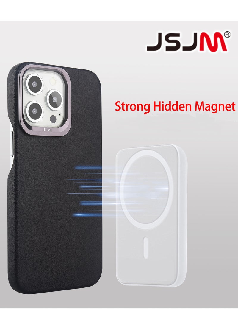 JSJM Magsafe Cover Case for iPhone 15 Pro Max Dino Full Side Leather Black - Image 1