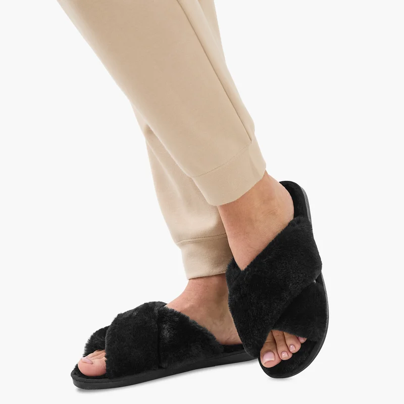 Splash FAV Cross Strap Faux Fur Bedroom Slippers