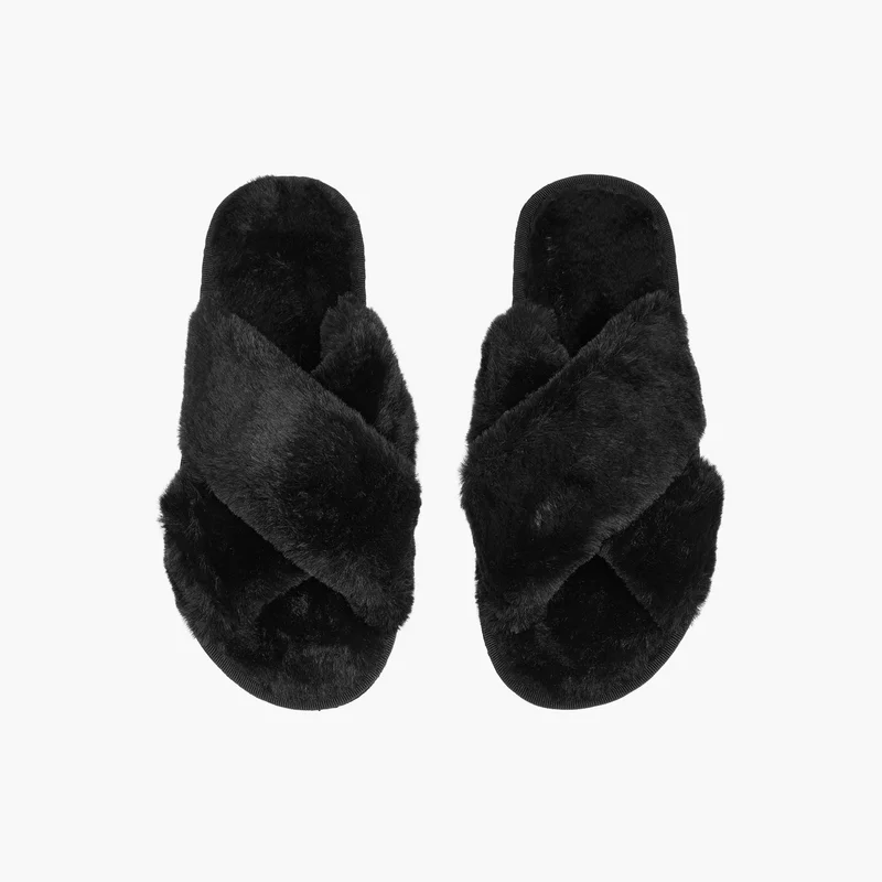 Splash FAV Cross Strap Faux Fur Bedroom Slippers