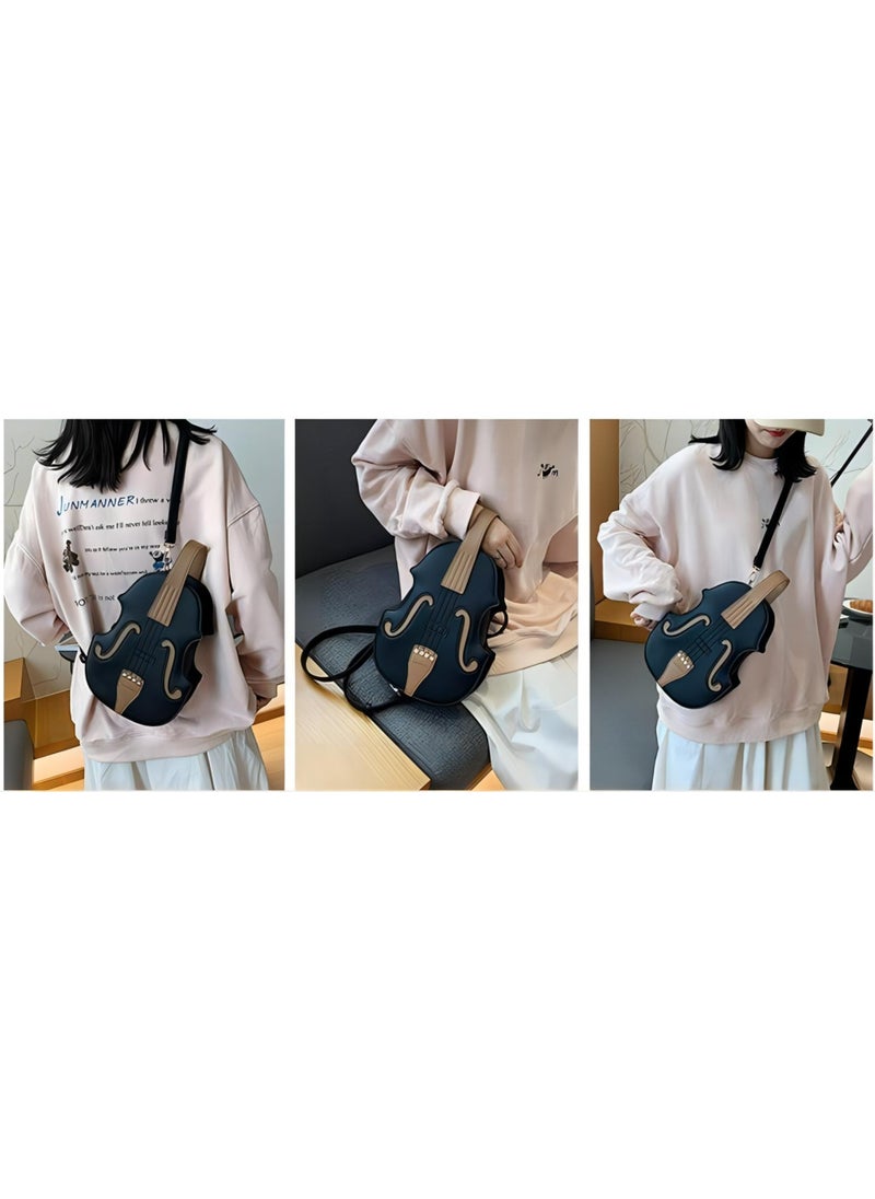 Violin fashion women's bag, Korean version fashion personality handbag, Backpack, Shoulder bag, Body cross bag,Black