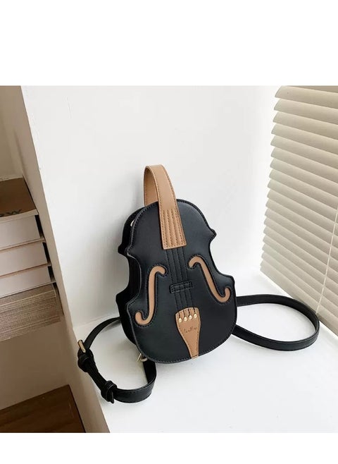 Violin fashion women's bag, Korean version fashion personality handbag, Backpack, Shoulder bag, Body cross bag,Black