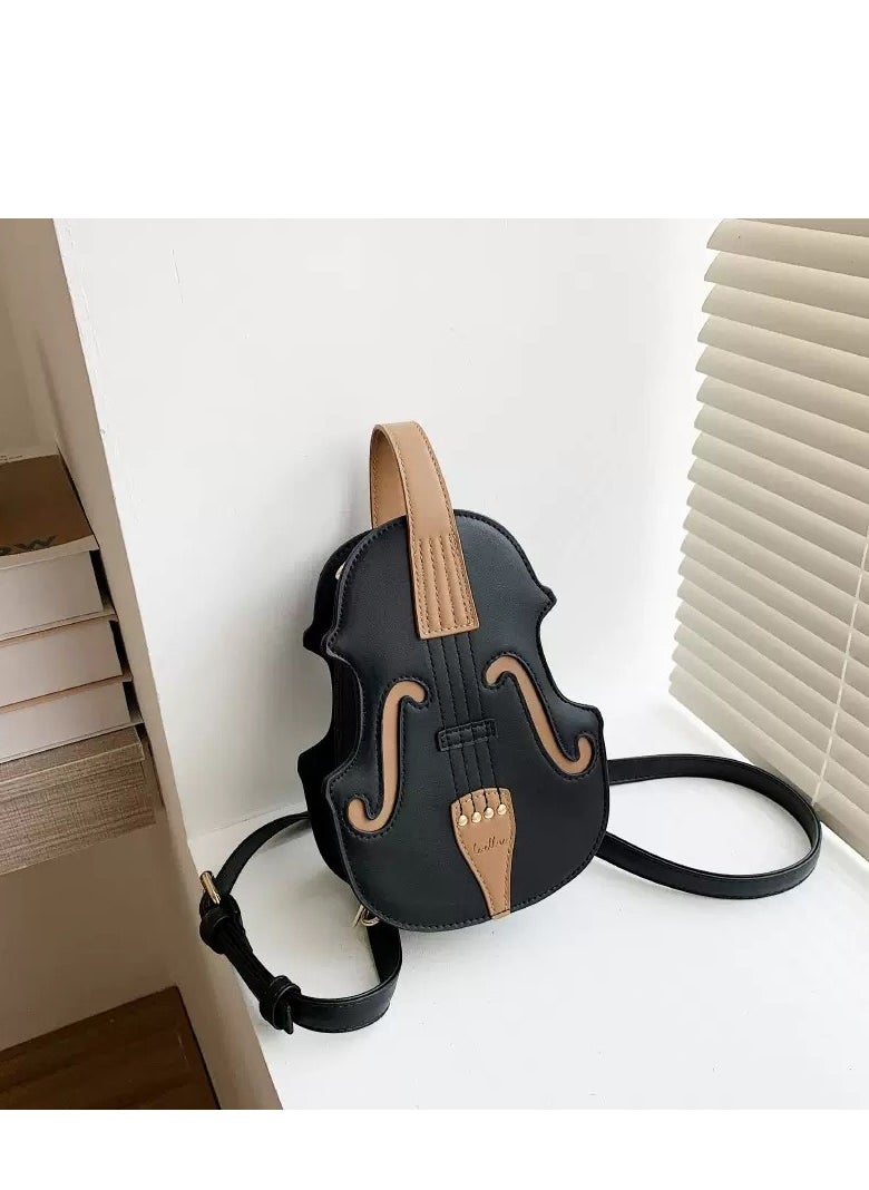 Violin fashion women's bag, Korean version fashion personality handbag, Backpack, Shoulder bag, Body cross bag,Black