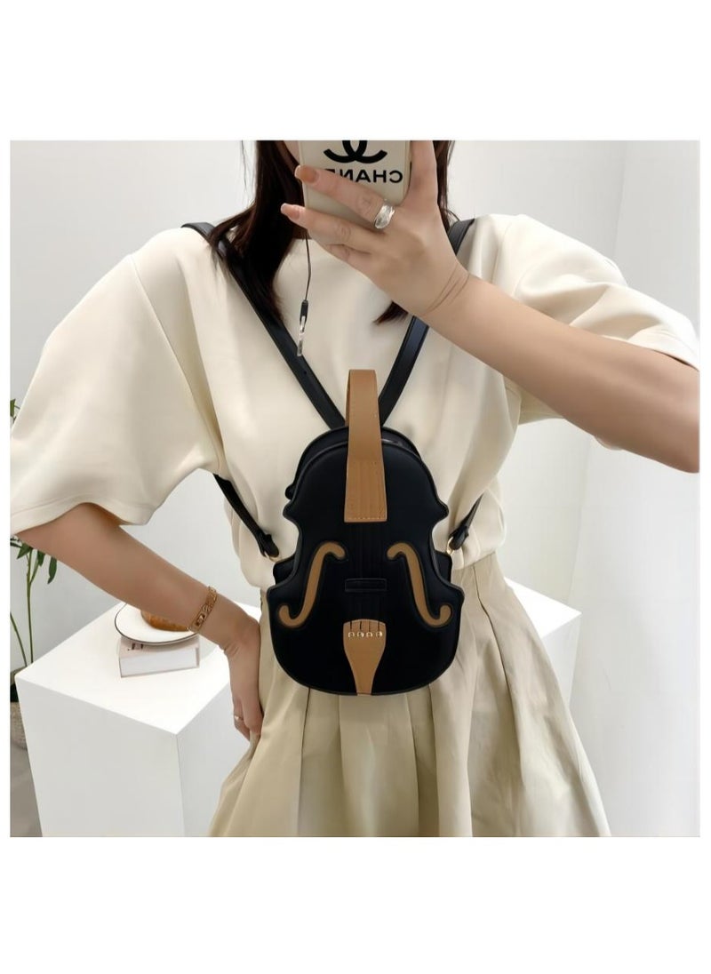 Violin fashion women's bag, Korean version fashion personality handbag, Backpack, Shoulder bag, Body cross bag,Black