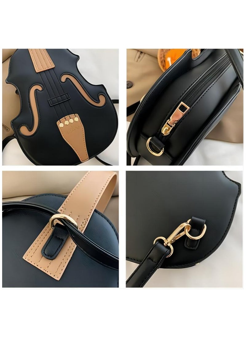 Violin fashion women's bag, Korean version fashion personality handbag, Backpack, Shoulder bag, Body cross bag,Black