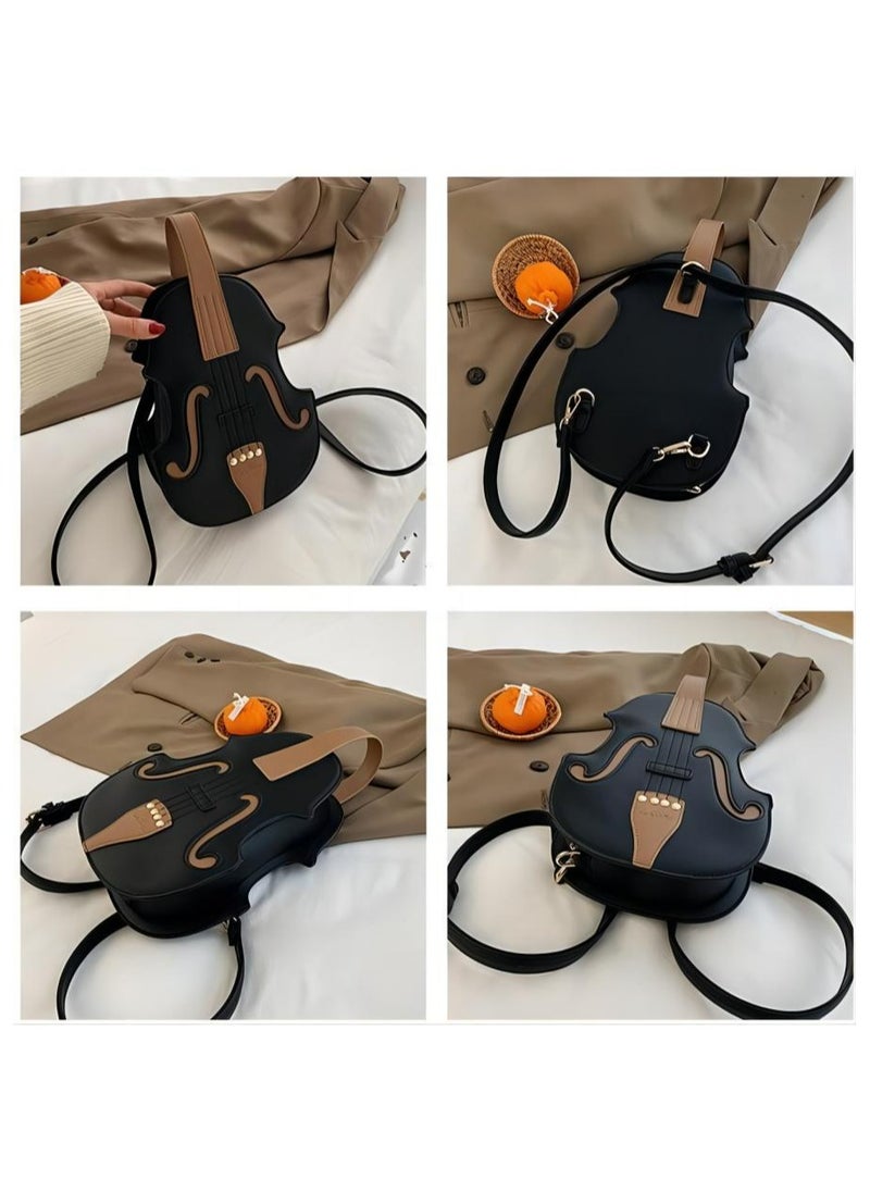 Violin fashion women's bag, Korean version fashion personality handbag, Backpack, Shoulder bag, Body cross bag,Black