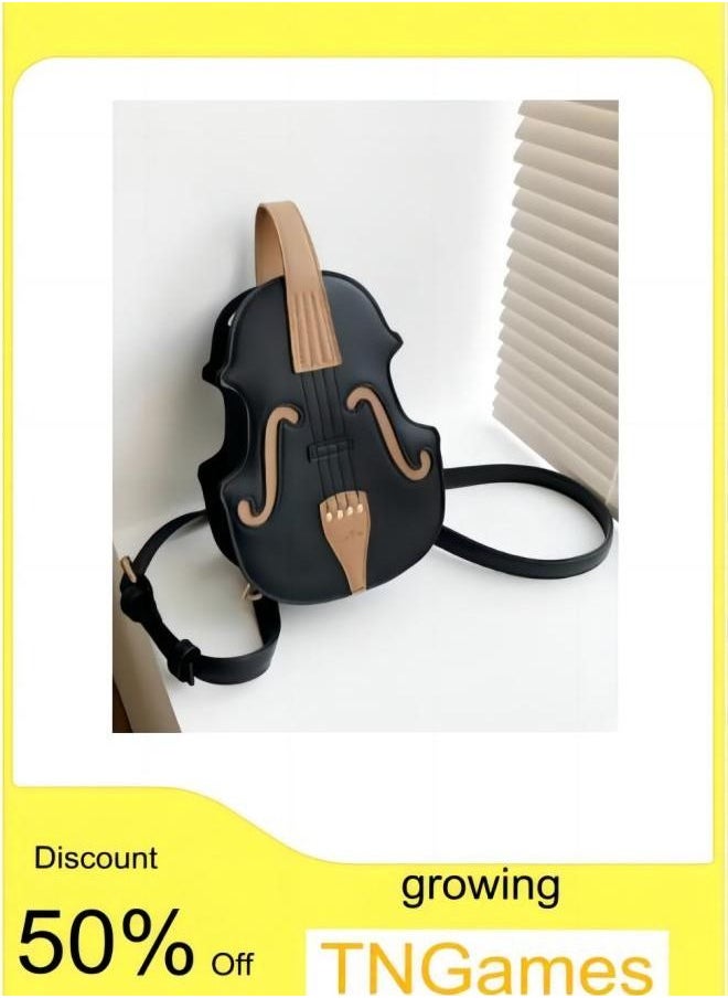 Violin fashion women's bag, Korean version fashion personality handbag, Backpack, Shoulder bag, Body cross bag,Black 