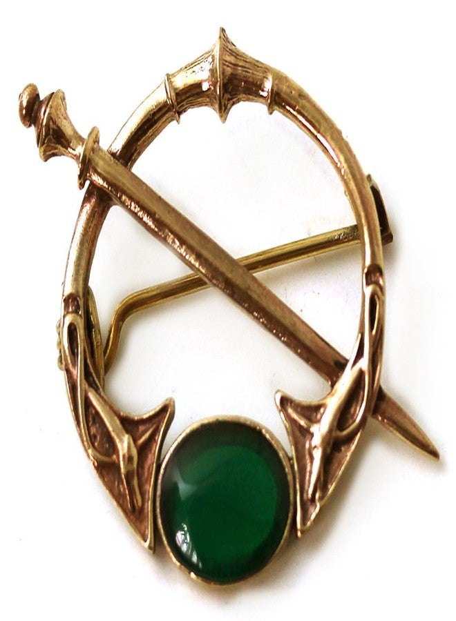 LynnAround Bronze Green Agate Celtic Knot Tara Brooch and Pins Norse Nordic Vintage Thailand Made Jewelry (Brooch) - Image 1