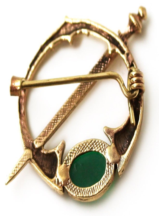 LynnAround Bronze Green Agate Celtic Knot Tara Brooch and Pins Norse Nordic Vintage Thailand Made Jewelry (Brooch) - Image 2