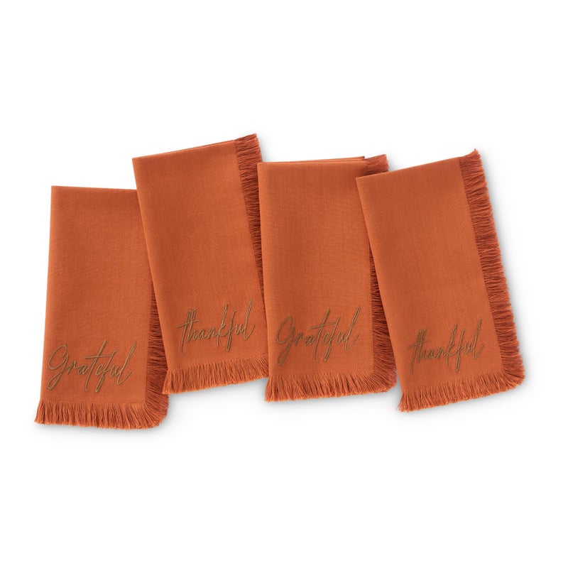 Elrene Home Fashions Fringed Harvest Sentiment Cotton Napkins Set of 4 17x17 Rust - Image 2