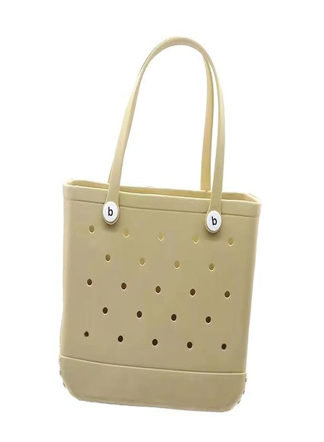Whimsical Washable Rubber Beach Bag, Outdoor Waterproof Travel Bags, Durable Open Sandproof Storage Basket, Tote Travel Bags Handbag (Cream) - Image 1