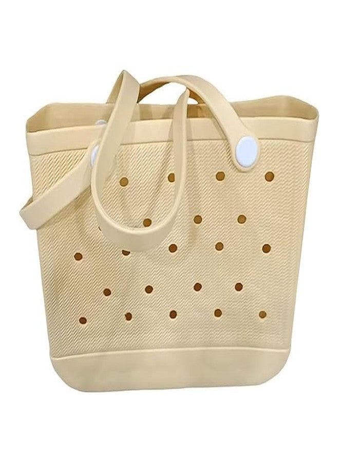 Whimsical Washable Rubber Beach Bag, Outdoor Waterproof Travel Bags, Durable Open Sandproof Storage Basket, Tote Travel Bags Handbag (Cream) - Image 5