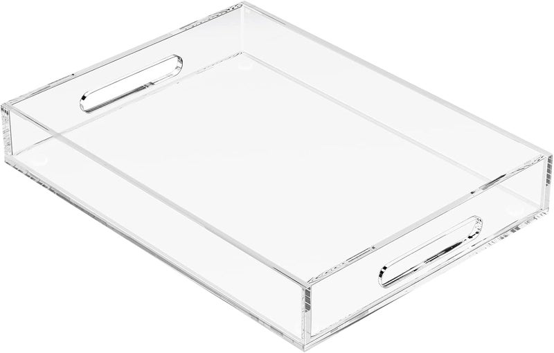 KOTEMON صينية تقديم أكريليك من KOTEMON بمقابض - 16x12x2.36 بوصة - صينية ديكور ومنظم للرسائل للطاولة العثمانية وطاولة القهوة وسطح العمل، شفاف - Image 1