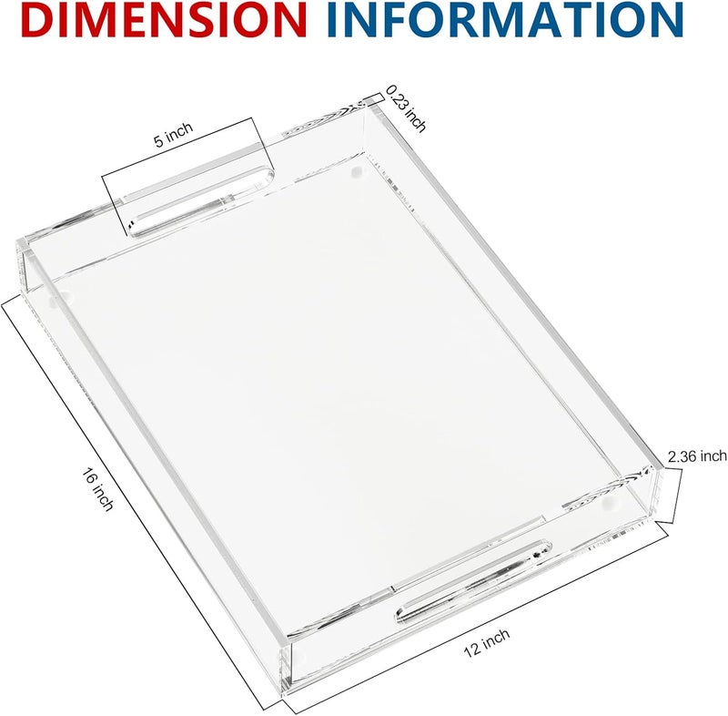 KOTEMON صينية تقديم أكريليك من KOTEMON بمقابض - 16x12x2.36 بوصة - صينية ديكور ومنظم للرسائل للطاولة العثمانية وطاولة القهوة وسطح العمل، شفاف - Image 2