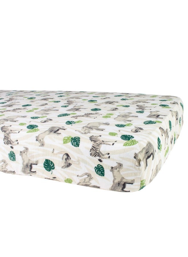 Bebe au Lait Bebe au Lait Classic Muslin Crib Sheet, 100% Cotton Muslin, Fits Standard Crib Mattress - Jungle - Image 1