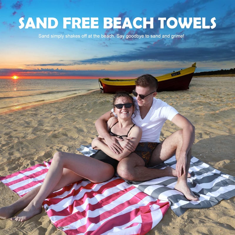 Your Choice Microfiber Beach Towels Set  Sand Free Beach Towels  Beach Towels for Adults Quick Dry Travel Towel - Set of 4 Pack - Light Blue  Green  Rose Red  Gray - 67x35 Inch - Image 2