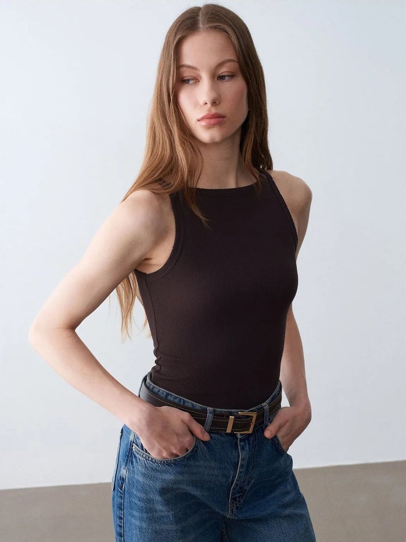 DILVIN Ribbed Cotton Halterneck Blouse - Image 3