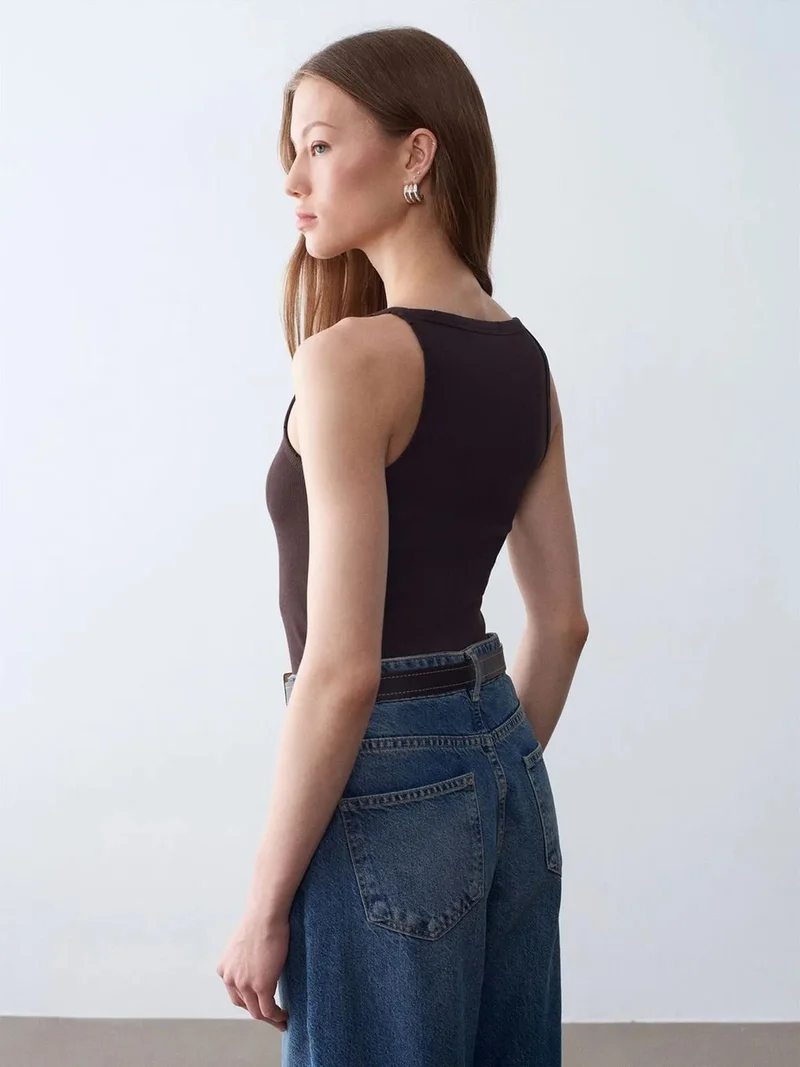 Dilvin DILVIN Ribbed Cotton Halterneck Blouse