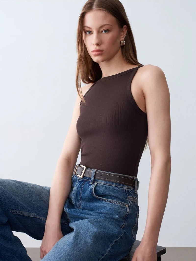DILVIN Ribbed Cotton Halterneck Blouse - Image 1