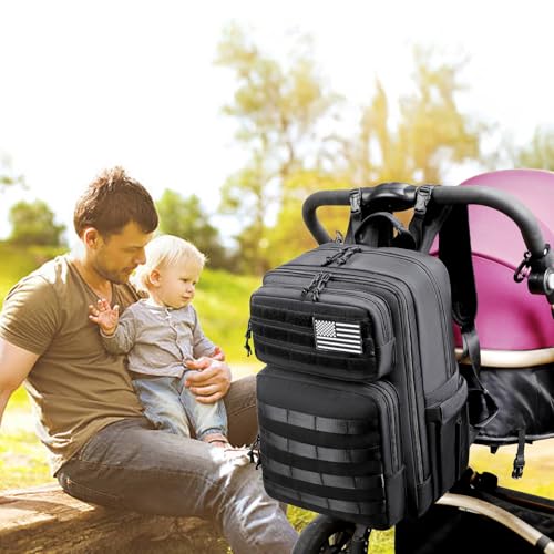 LORADI Large Dad Diaper Bag Backpack Tactical Style Black - Image 3