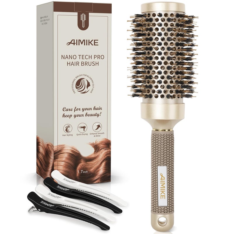 AIMIKE Round Brush for Blow Out, Medium Round Hair Brush Nano Thermal Ceramic & Ionic Tech, for Blow Drying & Styling, Curling and Shine - 2.9 inch Barrel w/Boar Bristles - Image 1