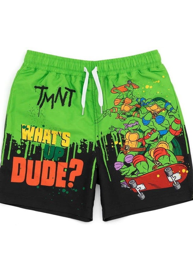 Teenage Mutant Ninja Turtles Boys Swim Shorts | Kids Graphic Swimming Pants | TMNT Drawstring Waistband Swimwear Trunks Black  - Image 1
