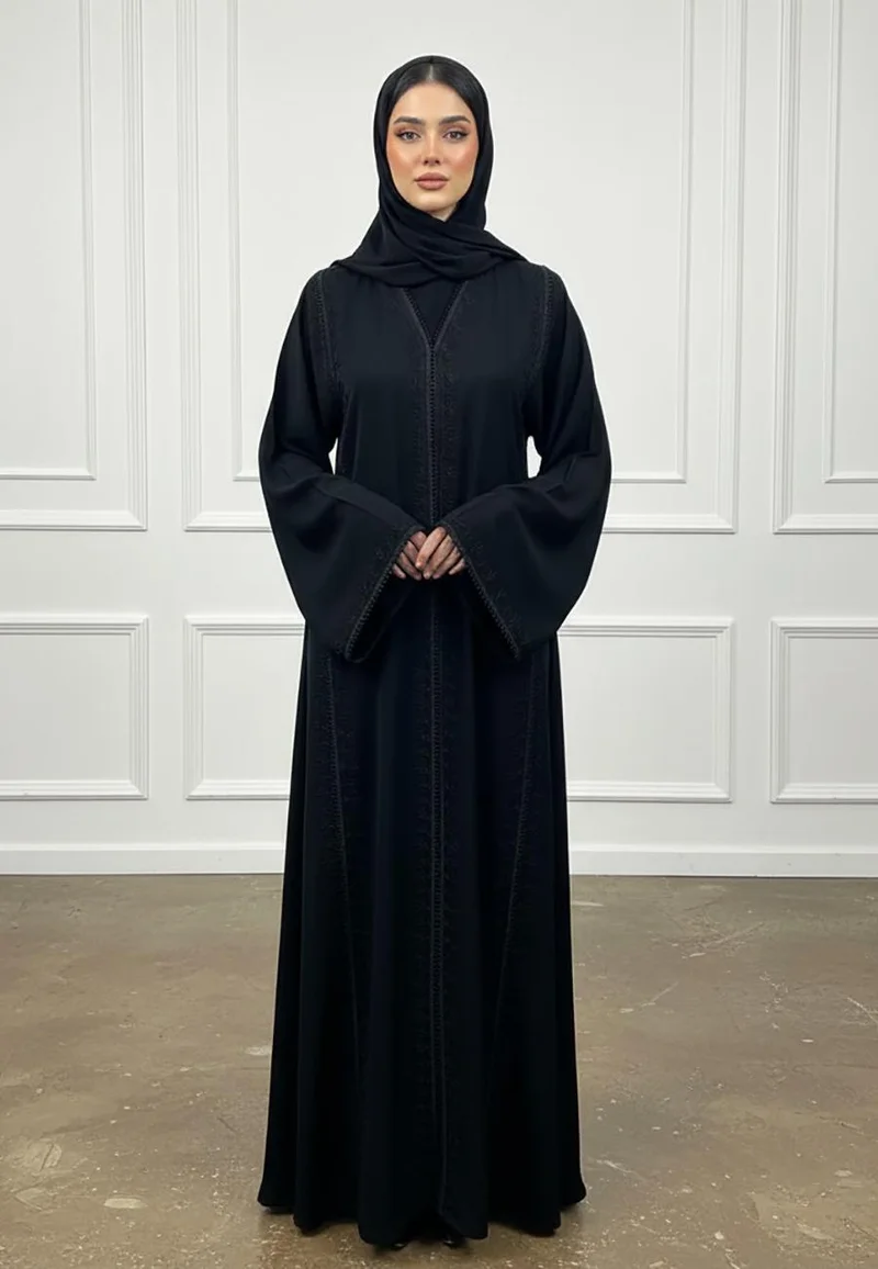 Nukhbaa Braided Accent Abaya|Nida Fabric-938