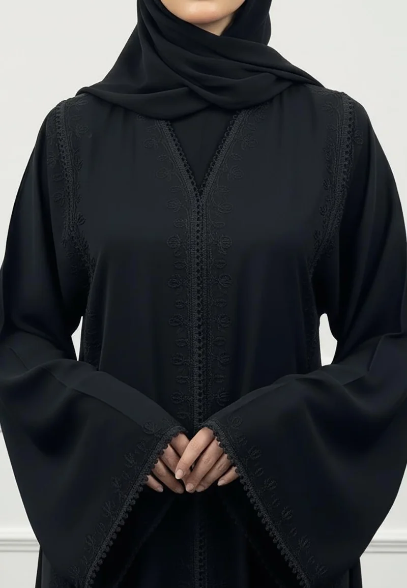 Nukhbaa Braided Accent Abaya|Nida Fabric-938